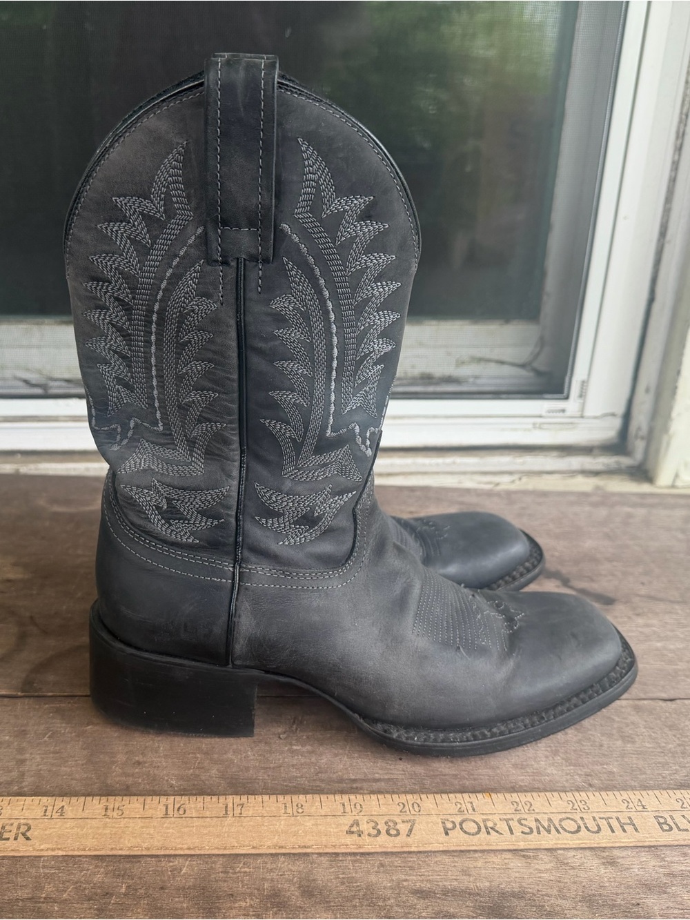 JB DILLON Reserve Black Leather Square Toe Cowboy Boots Sz 7.5B Gray Embroidery - Picture 16 of 16